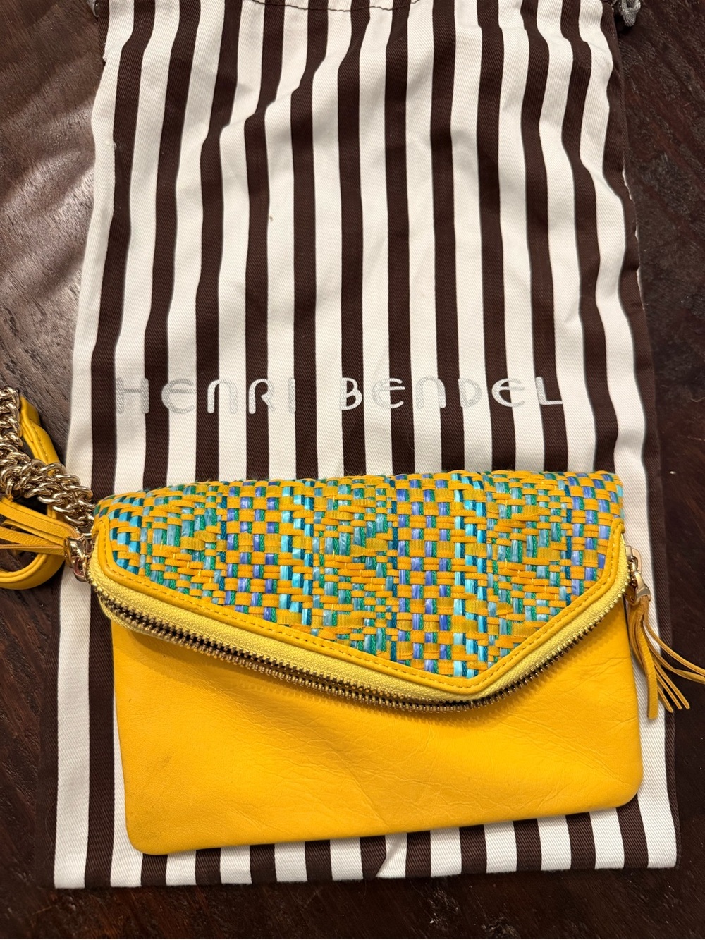 Henri Bendel Yellow Woven Accent Crossbody Bag